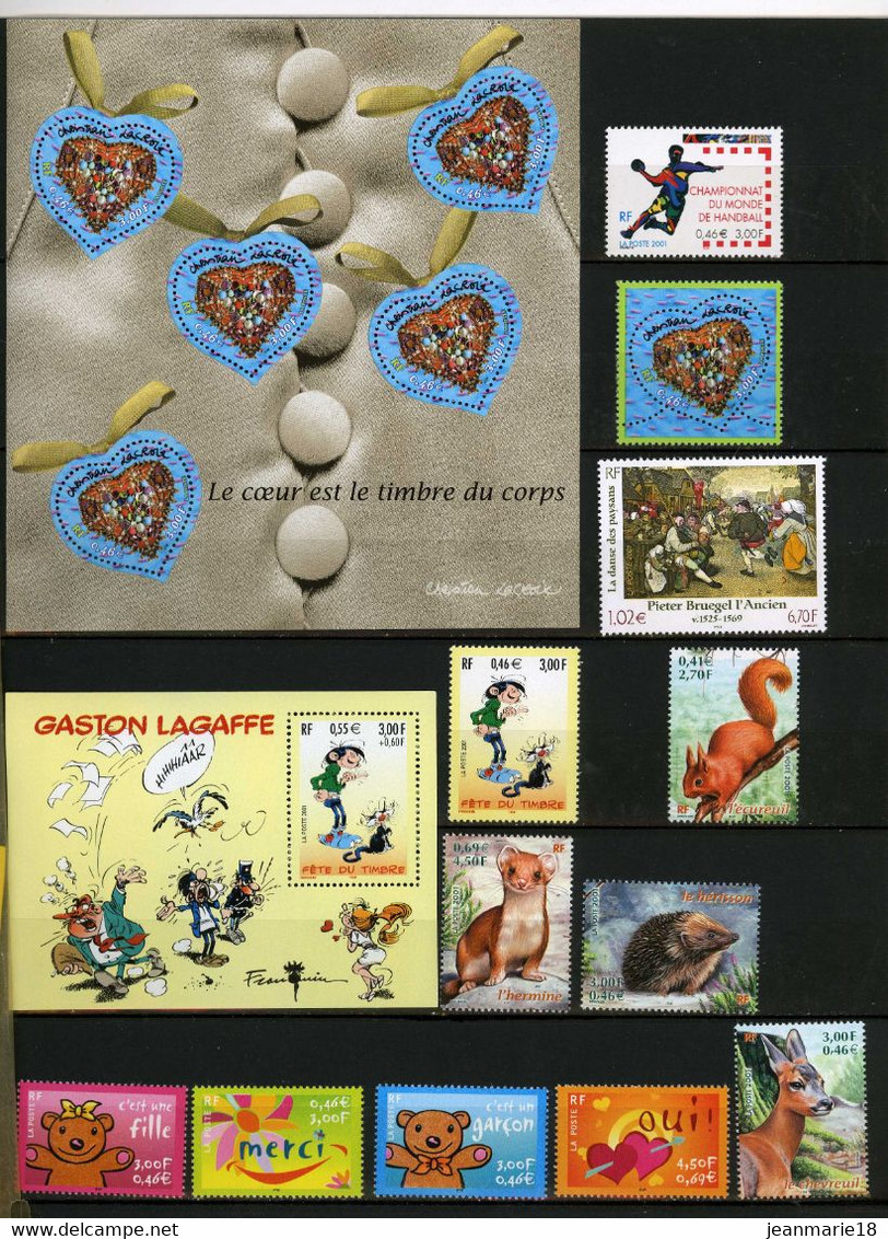 TIMBRES DE FRANCE NEUF ANNEE 2001 QUASI COMPLET AVEC BLOCS ET 4 CARNETS - 2000-2009