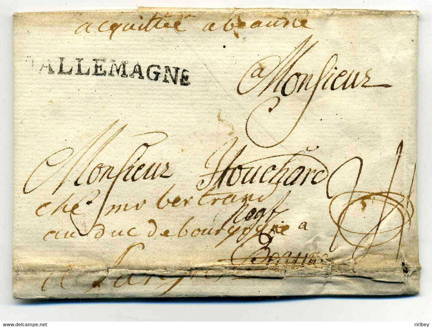 Déboursé évité De BEAUNE  " Acquittée à Beaune" /  MULHAUSEN Avec Marque De Transit DALLEMAGNE / 1775 / Côte D'Or - 1701-1800: Precursors XVIII