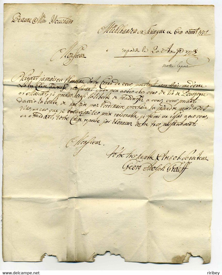 Déboursé évité De BEAUNE  " Acquittée à Beaune" /  MULHAUSEN Avec Marque De Transit DALLEMAGNE / 1775 / Côte D'Or - 1701-1800: Precursors XVIII