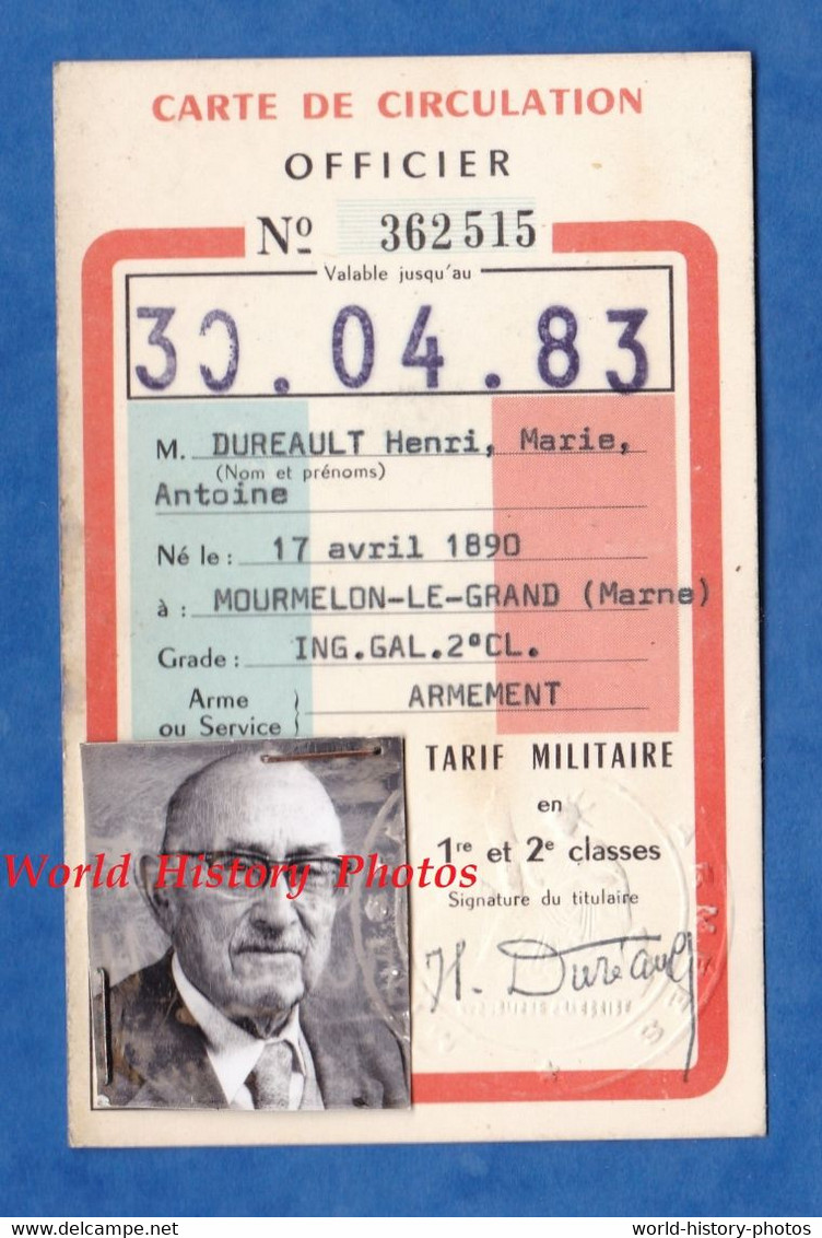 Carte Ancienne De Circulation SNCF Pour Officier - 1983 - Monsieur DUREAULT Chemin De Fer Réduction 1er 2e Classe Train - Other & Unclassified