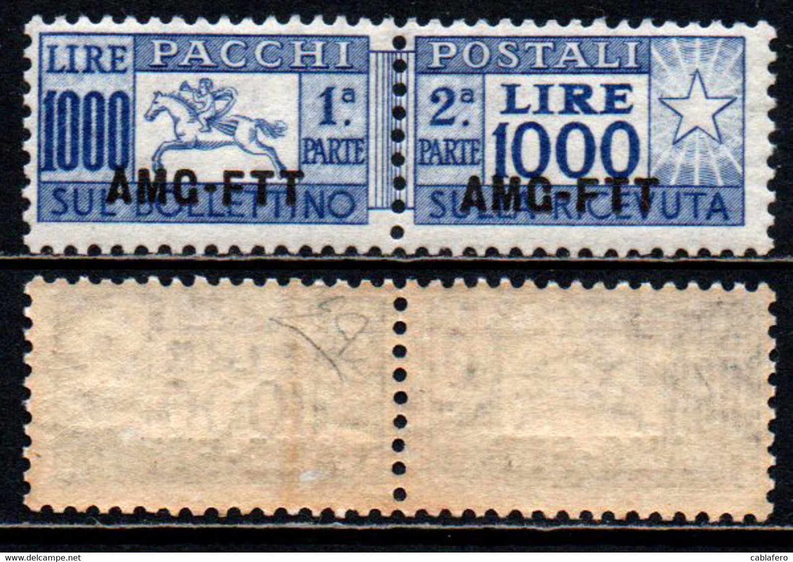 TRIESTE A - AMGFTT - 1954 - CAVALLINO CERTIFICATO DIENA - PACCHI POSTALI - SOVRASTAMPA SU UNA LINEA -  1000 LIRE - MNH - Postpaketen/concessie