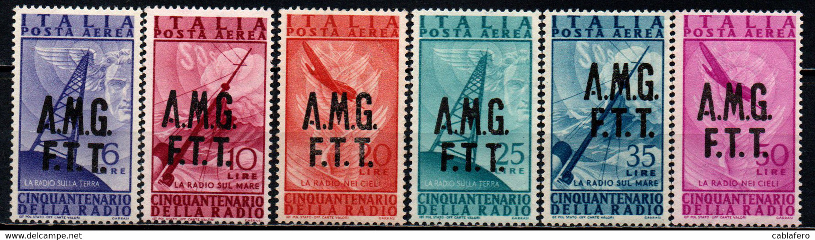 TRIESTE A - AMGFTT - 1947 - CINQUANTENARIO DELLA RADIO - SOVRASTAMPA SU DUE RIGHE - MNH - Airmail