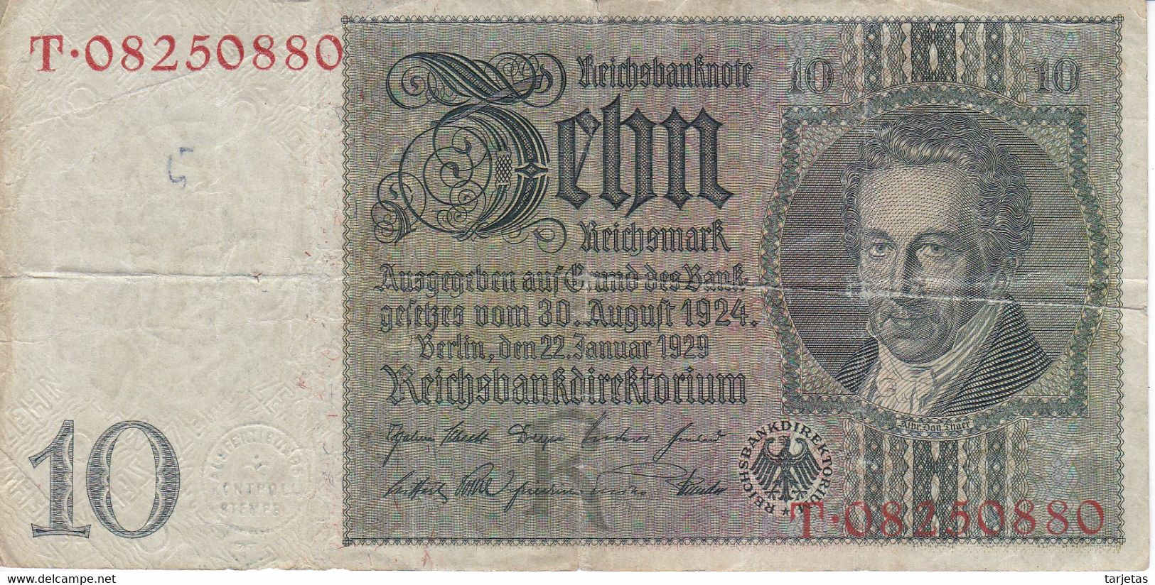 BILLETE DE ALEMANIA DE 10 MARK DEL AÑO 1929  (BANKNOTE) - 10 Mark