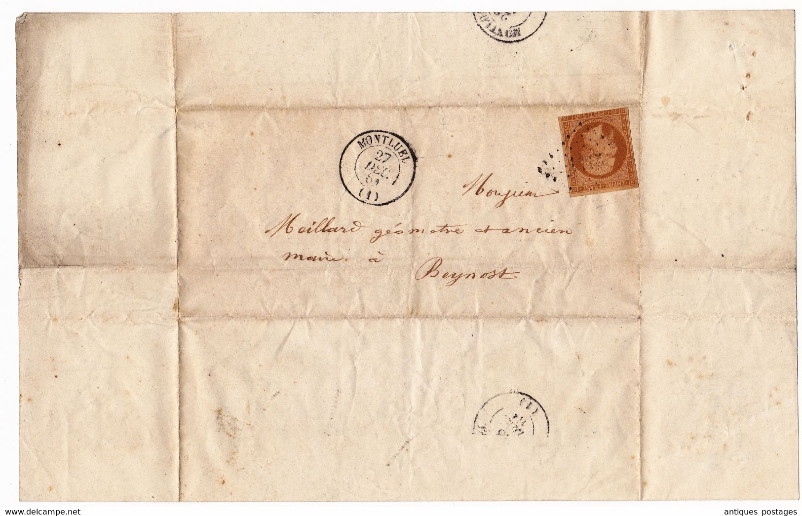 Lettre 1861 Montluel Ain Justice de Paix Beynost Maillard Géomètre Timbre Napoléon III 10 Centimes