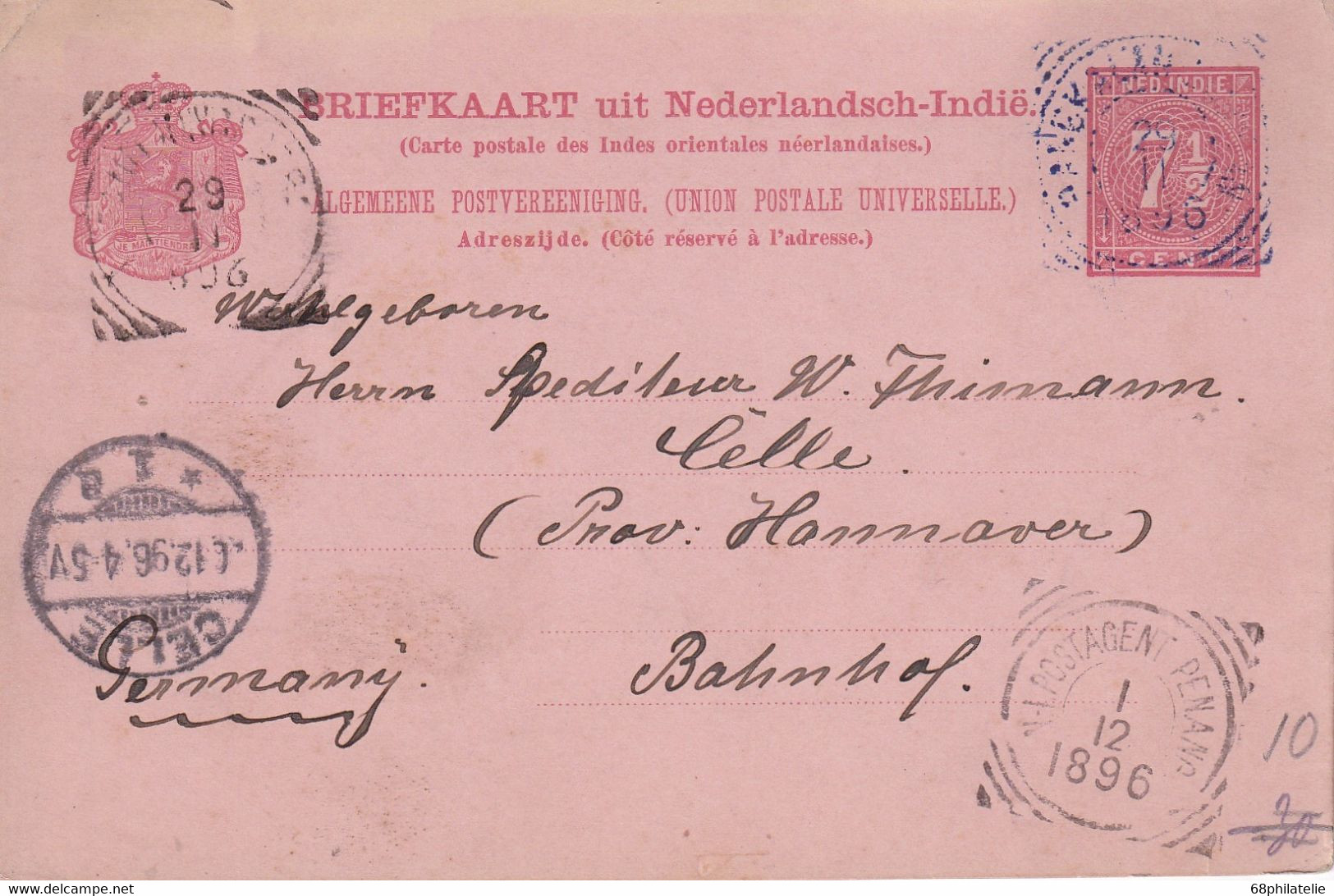 INDES NEERLANDAISES  1896  ENTIER POSTAL/GANZSACHE/POSTAL STATIONARY  CARTE - Nederlands-Indië