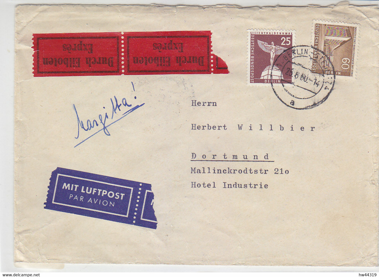 Express-Luftpostbrief Aus BERLIN-STEGLITZ 25.6.60 Nach Dortmund - Storia Postale