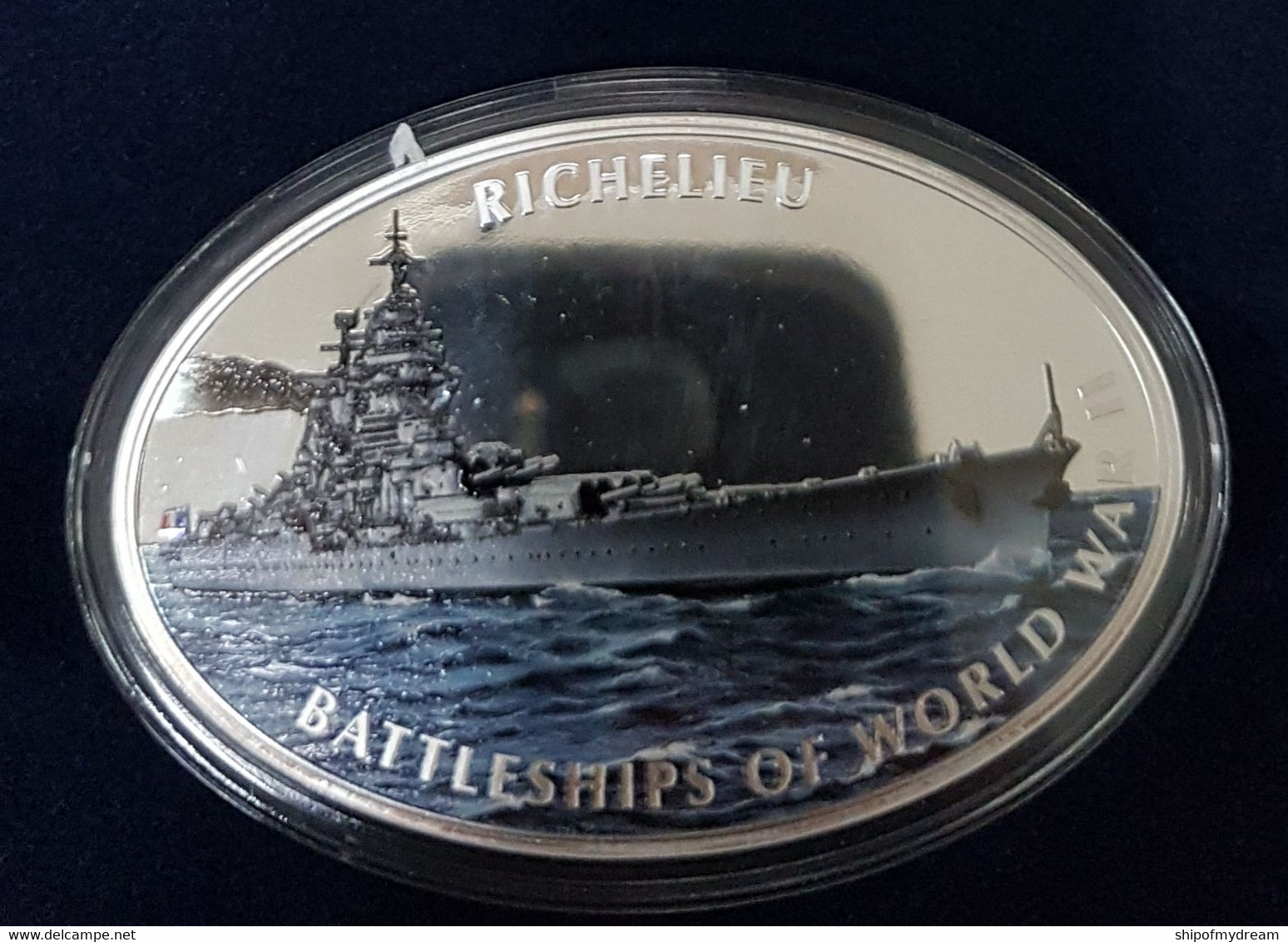 Tokelau 1$ 2013 "Battleships Of World War II" - Richelieu. Proof. 2oz. Oval 70x45 Mm. Very Scarce. Mintage = 3000. - Other - Oceania