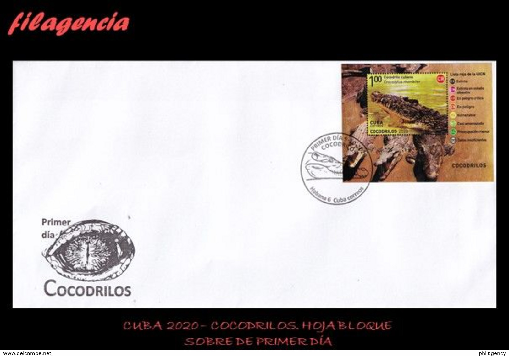 CUBA SPD-FDC. 2020-17 FAUNA. COCODRILOS. HOJA BLOQUE - FDC