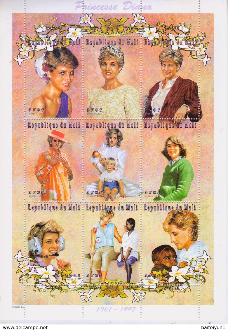 Mali 1997 Stamps World Famous People Diana Spencer Sheet - Mali (1959-...)