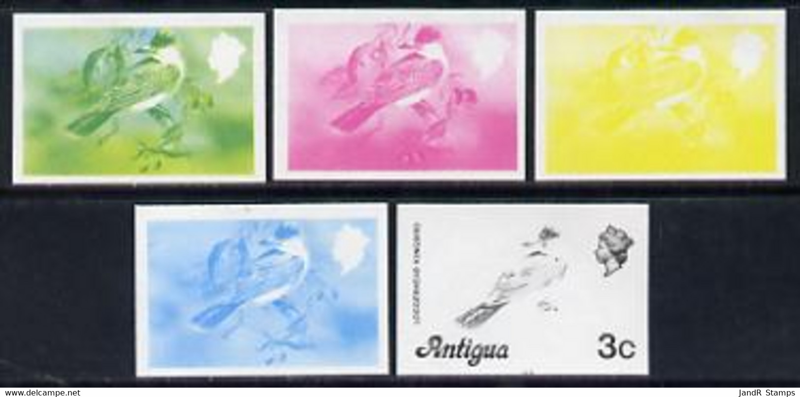 Antigua 1976 Loggerhead Kingbird 3c (with Imprint) Set Of 5 Imperf Progressive Colour Proofs (as SG 472B) U/m - Autres & Non Classés