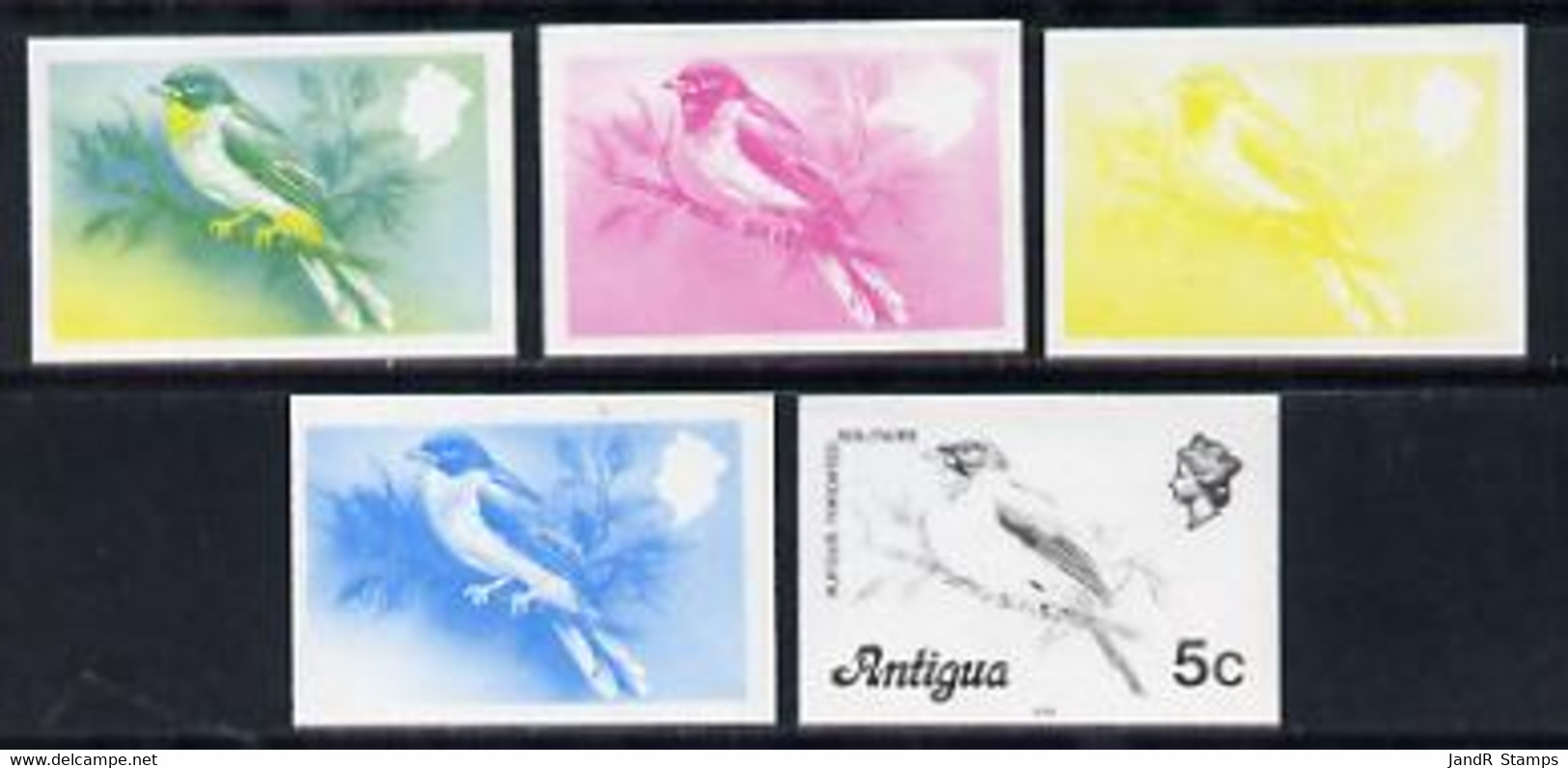 Antigua 1976 Solitaire Bird 5c (with Imprint) Set Of 5 Imperf Progressive Colour Proofs (as SG 474B) U/m - Autres & Non Classés