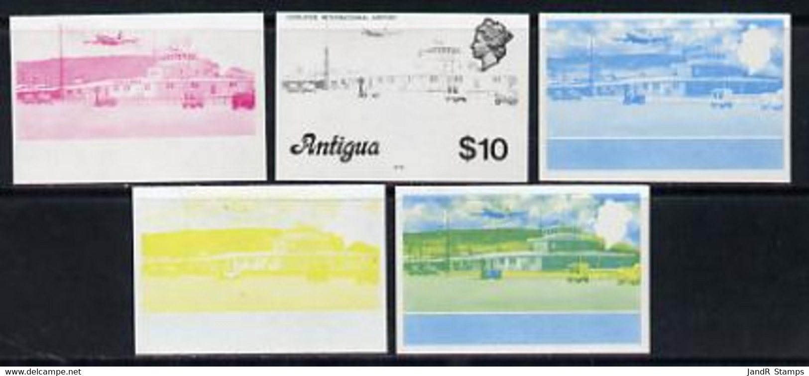 Antigua 1976 Coolidge Airport $10 (with Imprint) Set Of 5 Imperf Progressive Colour Proofs - Other & Unclassified