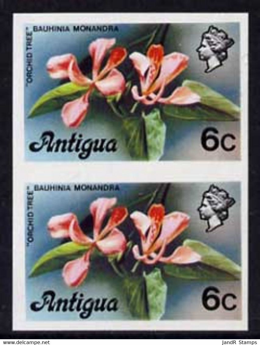 Antigua 1976 Orchid Tree 6c (without Imprint) U/m Imperforate Pair (as SG 475A) - Other & Unclassified