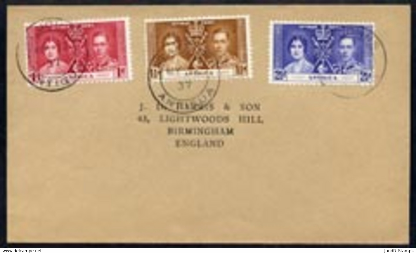 Antigua 1937 KG6 Coronation Set Of 3 On Cover With First Day Cancel Addressed To The Forger, J D Harris - Sonstige & Ohne Zuordnung