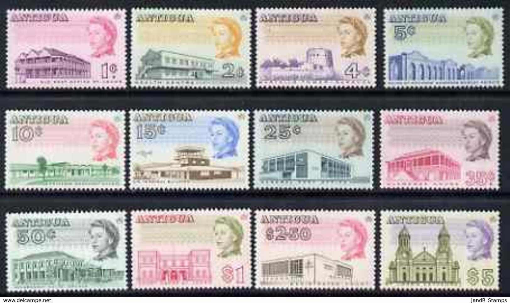 Antigua 1966-70 Pictorial P13.5 Glazed Paper Defs (12v) U/m SG 181a-95a - Other & Unclassified