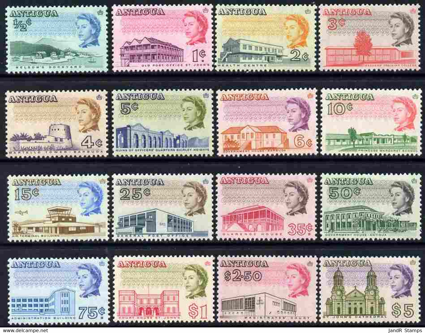 Antigua 1966-70 Pictorial Defs Complete, 16 Values U/m SG 180-95 - Altri & Non Classificati