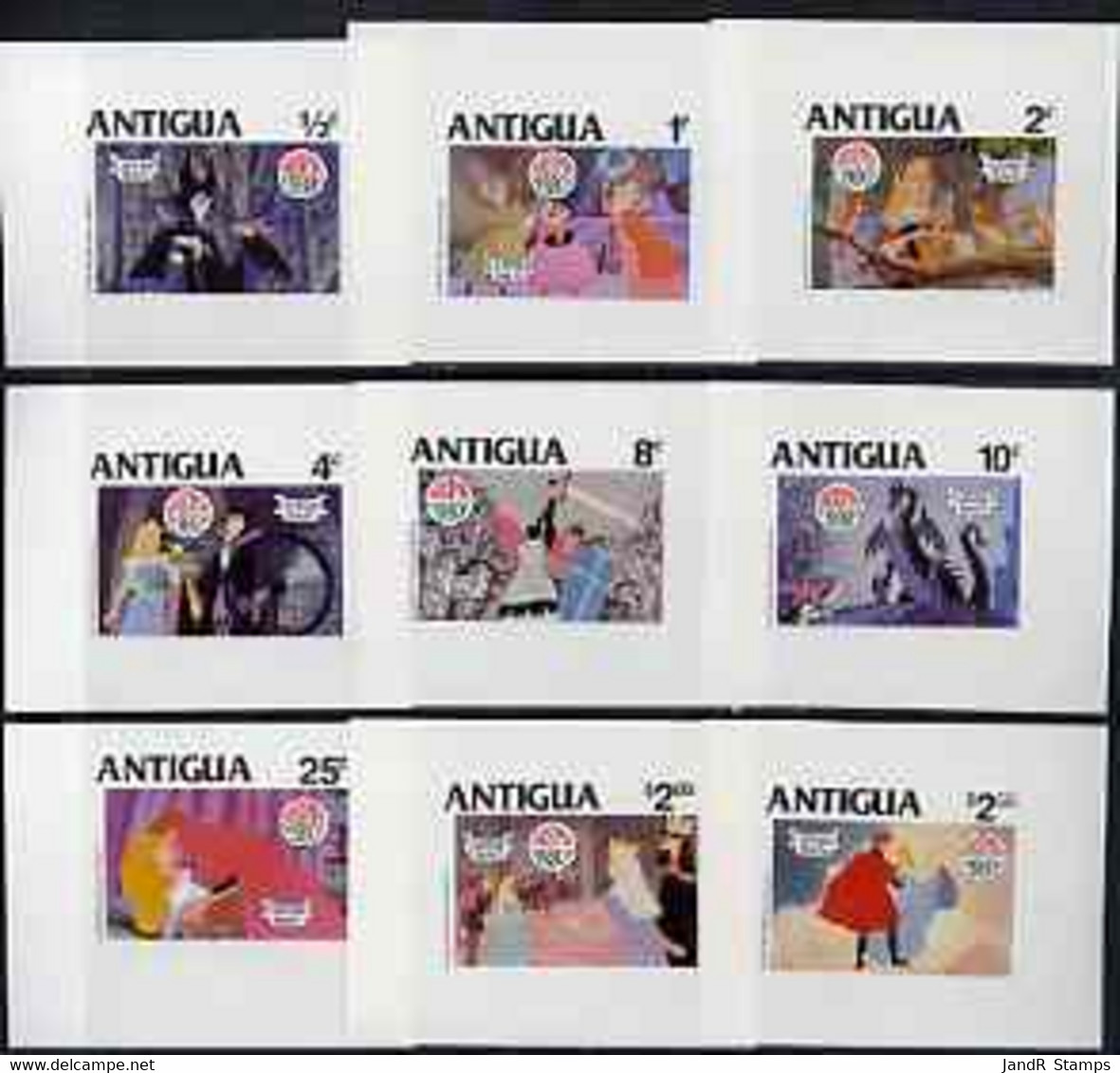 Antigua 1980 Christmas - Disney's Sleeping Beauty Complete Set Of 9 Individual Imperf Deluxe Proof Sheets - Andere & Zonder Classificatie