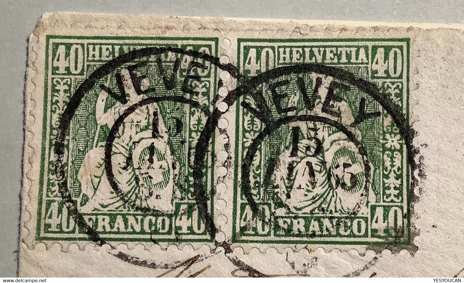 VEVEY 1865 (VD) Brief>Cannes Alpes Maritimes France, ZNr34 X2 1862 Sitzende Helvetia (Schweiz Suisse Lettre Cover - Storia Postale
