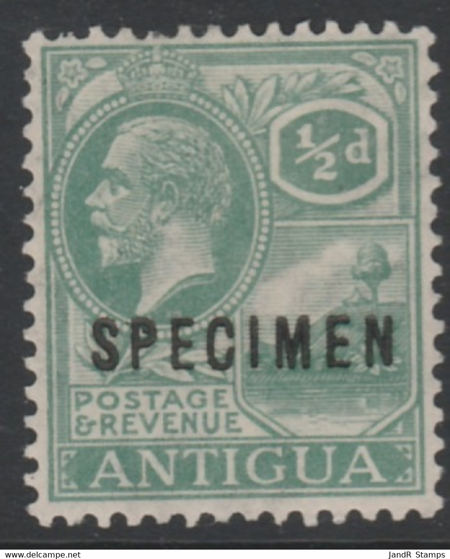 Antigua 1921 KG5 1/2d Green Overprinted SPECIMEN, Fine With Gum And Only About 400 Produced, SG 62s - Autres & Non Classés