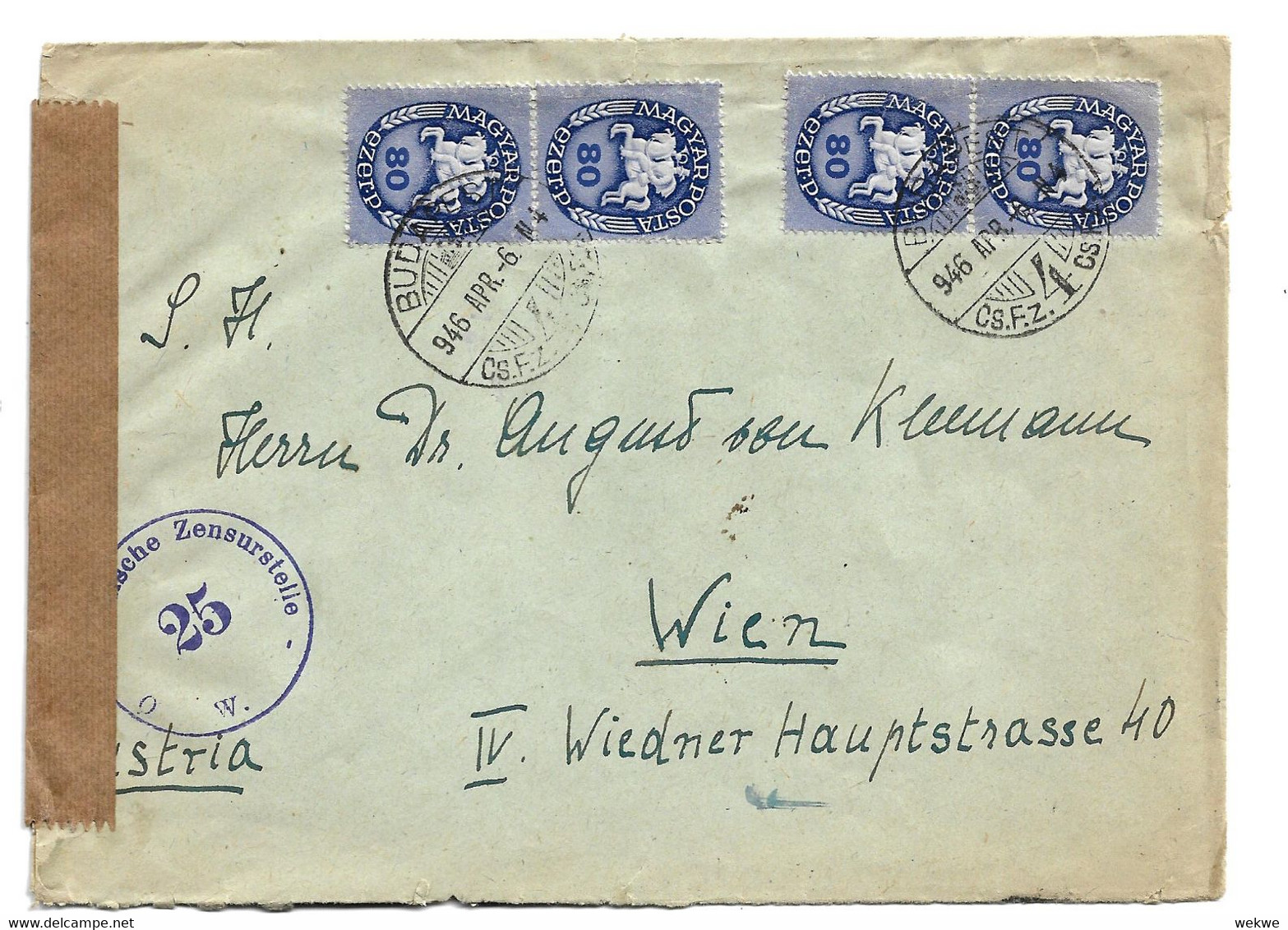 Ung263 / UNGARN - Postreiter Als Mehrfachfrankatur 1946 Nach Wien - Storia Postale