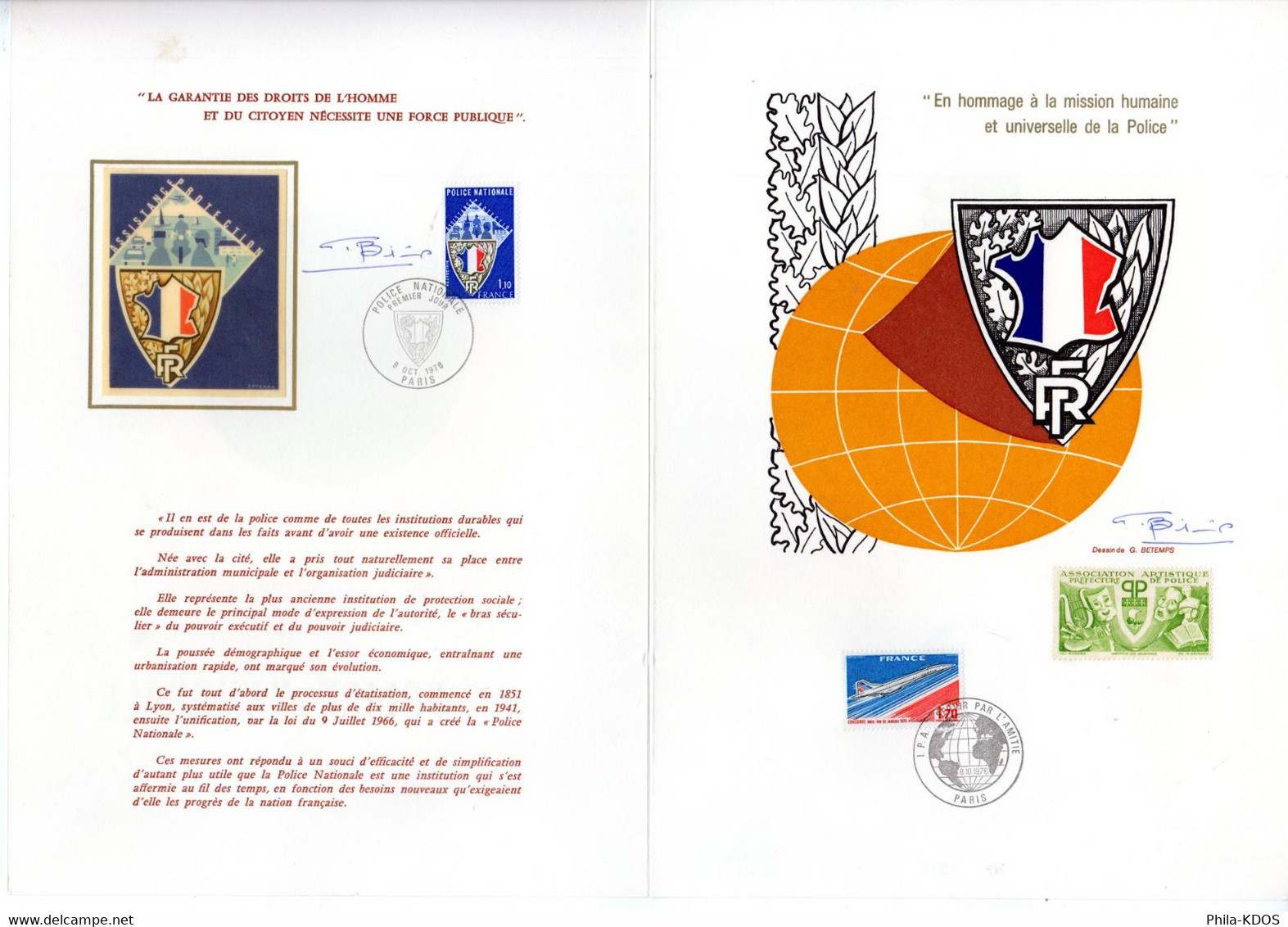 " POLICE NATIONALE " Sur Encart A4 1er Jour Signé De 4 Pages De 1976 N° YT 1907 Parfait état. FDC - Polizia – Gendarmeria