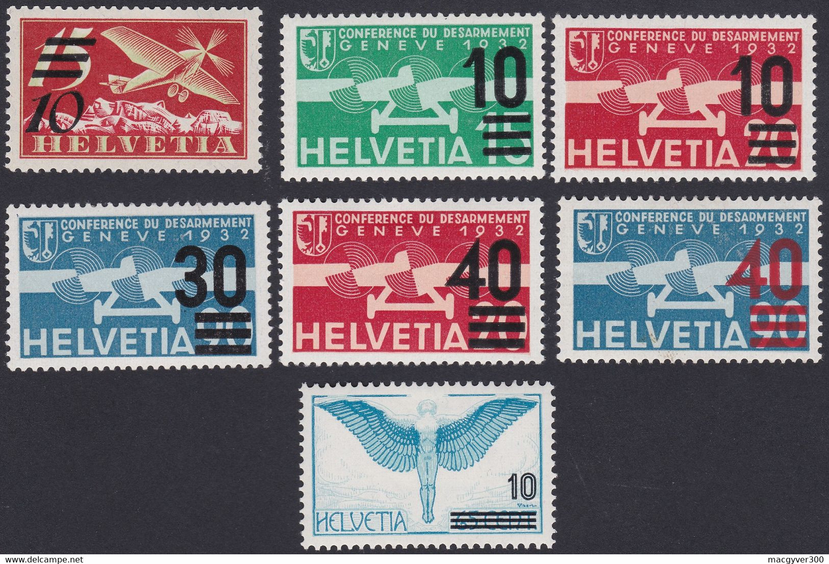 SUISSE, 1935-38,  Timbres Avec Surcharge (Yvert 19-20-21-22-23-24a Surcharge Vermillon-25) - Nuovi