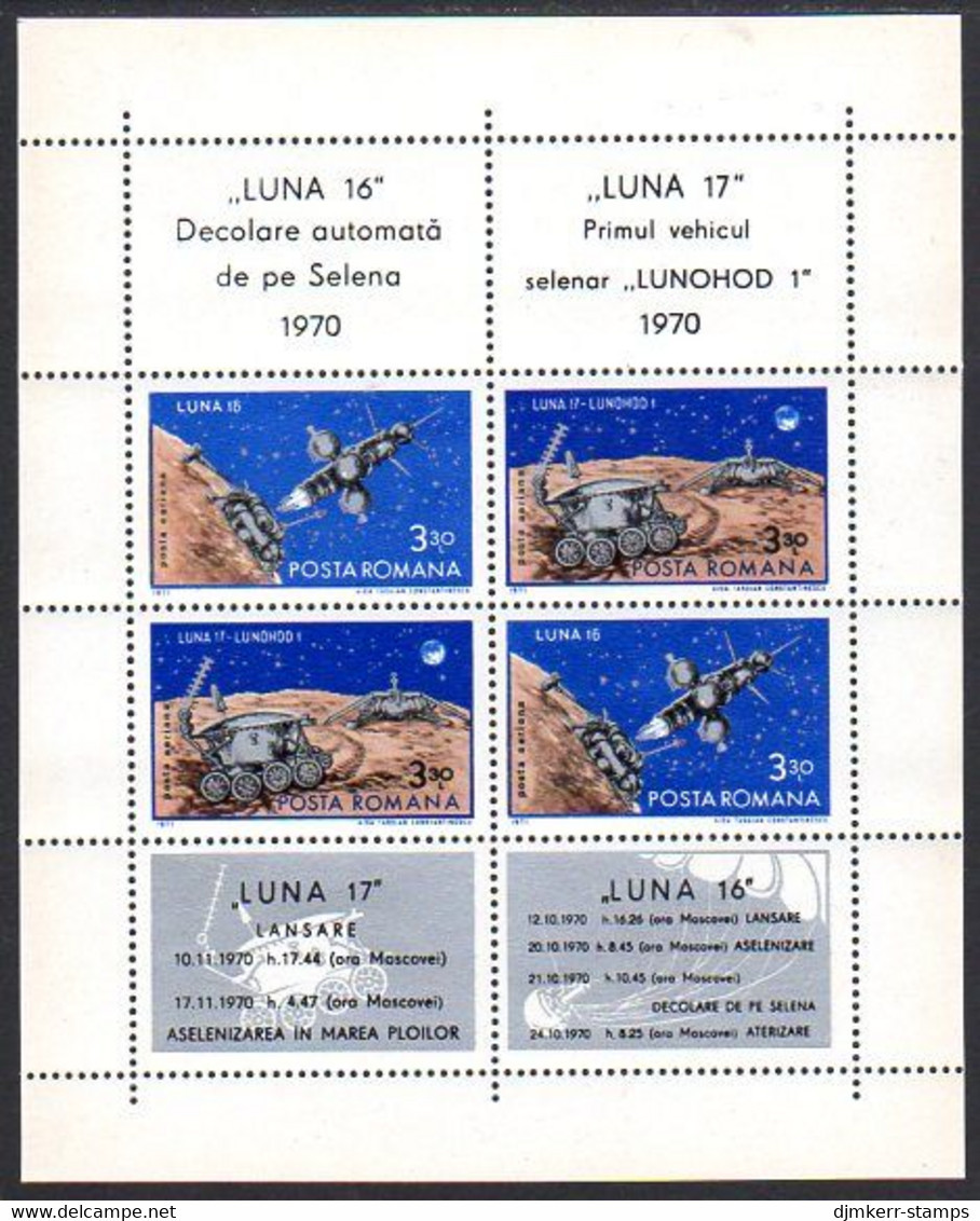 ROMANIA 1971 Moon Landers Block MNH / **.  Michel Block 82 - Unused Stamps
