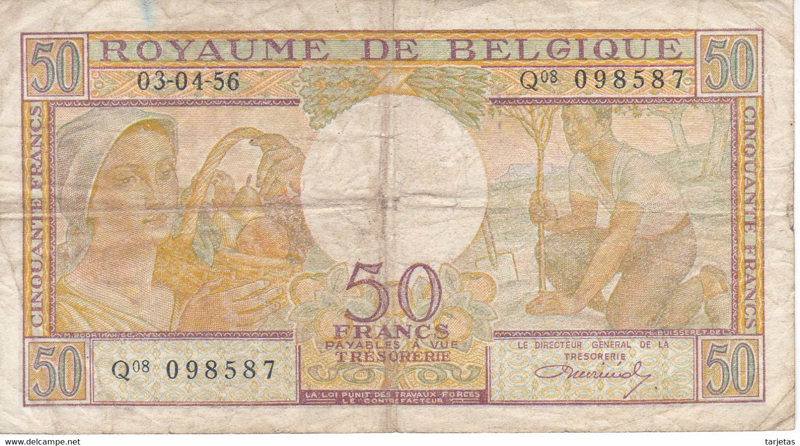 BILLETE DE BELGICA DE 50 FRANCS DEL 03-04-1956  (BANKNOTE) - Andere & Zonder Classificatie