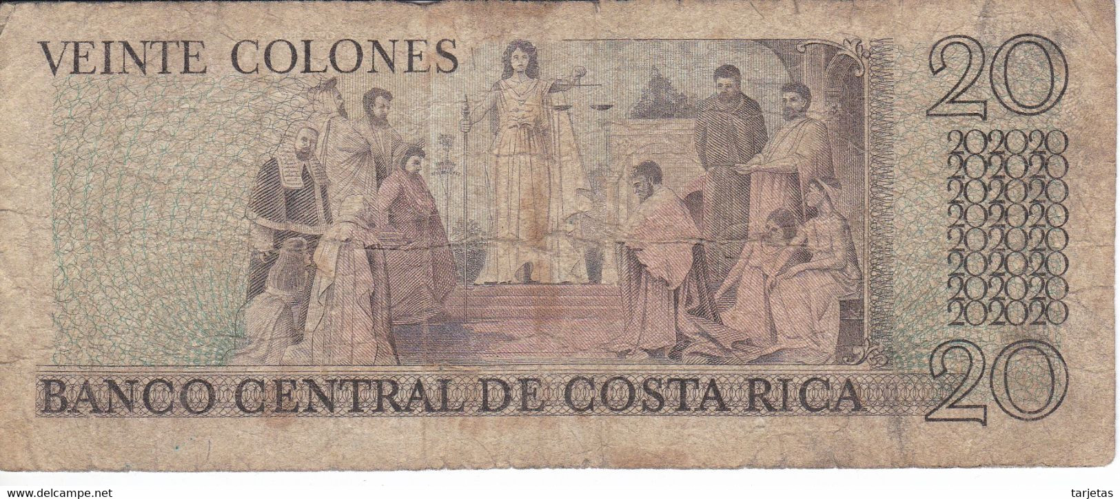 BILLETE DE COSTA RICA DE 20 COLONES AÑO 1977  (BANKNOTE) - Costa Rica