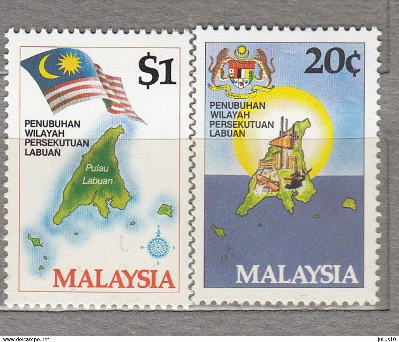 MALAYSIA 1984 Labuan Map Flag Coat Of Arms MNH(**) Mi 278-279 #27559 - Malaysia (1964-...)