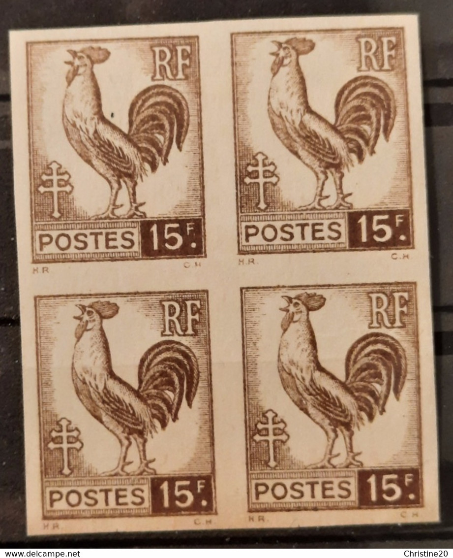 France 1944 Coq Et Marianne D'Alger N°647 Bloc De 4 ** TB Cote Maury 280€ - 1944 Coq Et Maríanne D'Alger