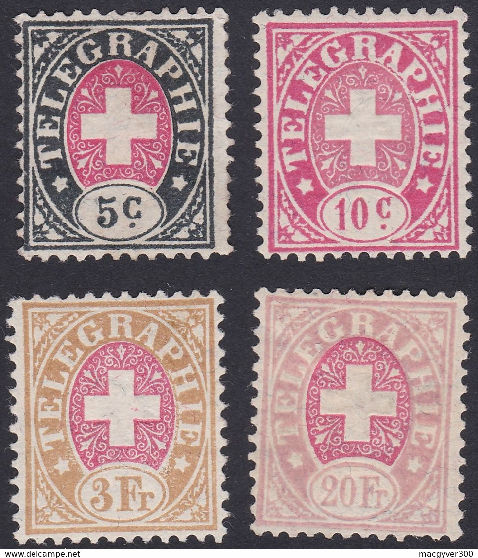 SUISSE, 1868-81,   (Yvert 1-2-6-8) - Telegraafzegels