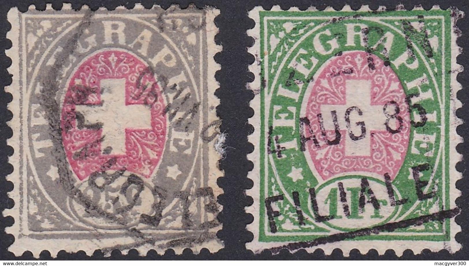 SUISSE, 1868-81,   (Yvert 3-5) - Télégraphe