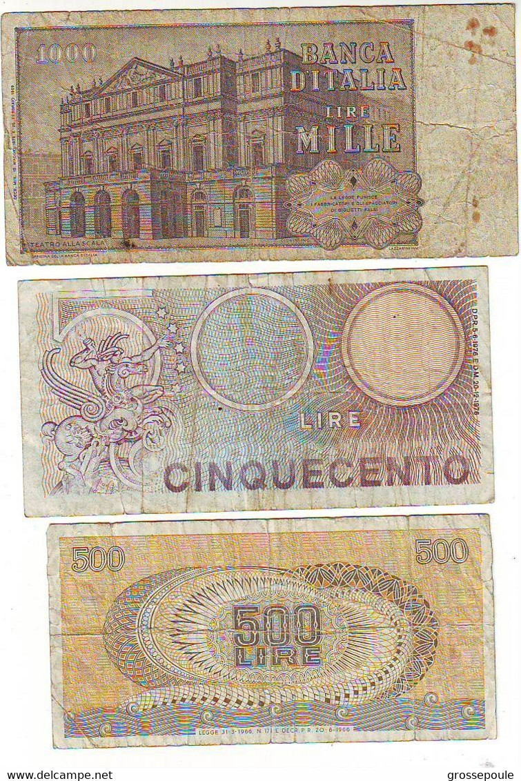 Lot De 3 Billets ITALIE - 500 LIRES  1966 Et 1976  - 1000 LIRES 1969 - - Sonstige & Ohne Zuordnung
