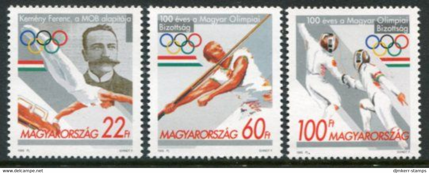 HUNGARY 1995 Centenary Of Olympic Committee MNH / **.  Michel  4349-51 - Neufs