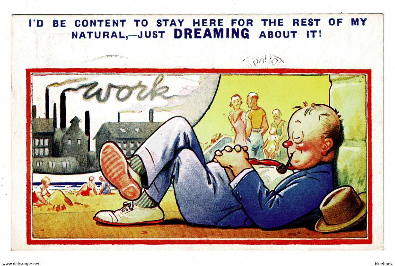 Ref 1485 - 1938 Bamforth Comic Postcard - Day Dreamer Factory Worker - Fumetti