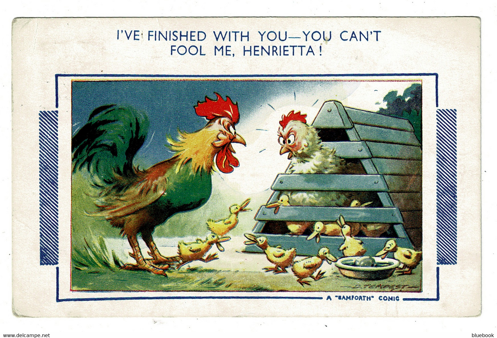 Ref 1485 - 1950 Bamforth Comic Postcard - Chicken Rooster & Chicks - You Can't Fool Me - Fumetti