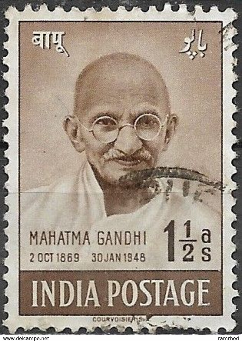 INDIA 1948 First Anniversary Of Independence - 1 1/2a - Mahatma Gandhi FU - Usados