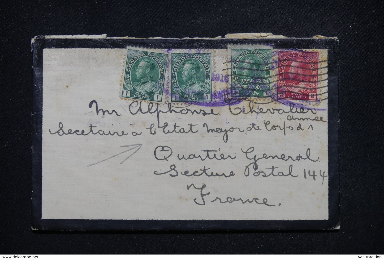 CANADA - Enveloppe Pour QG Du Secteur Postal 144 En France En 1916 Avec Contrôle Postal - L 96935 - Brieven En Documenten