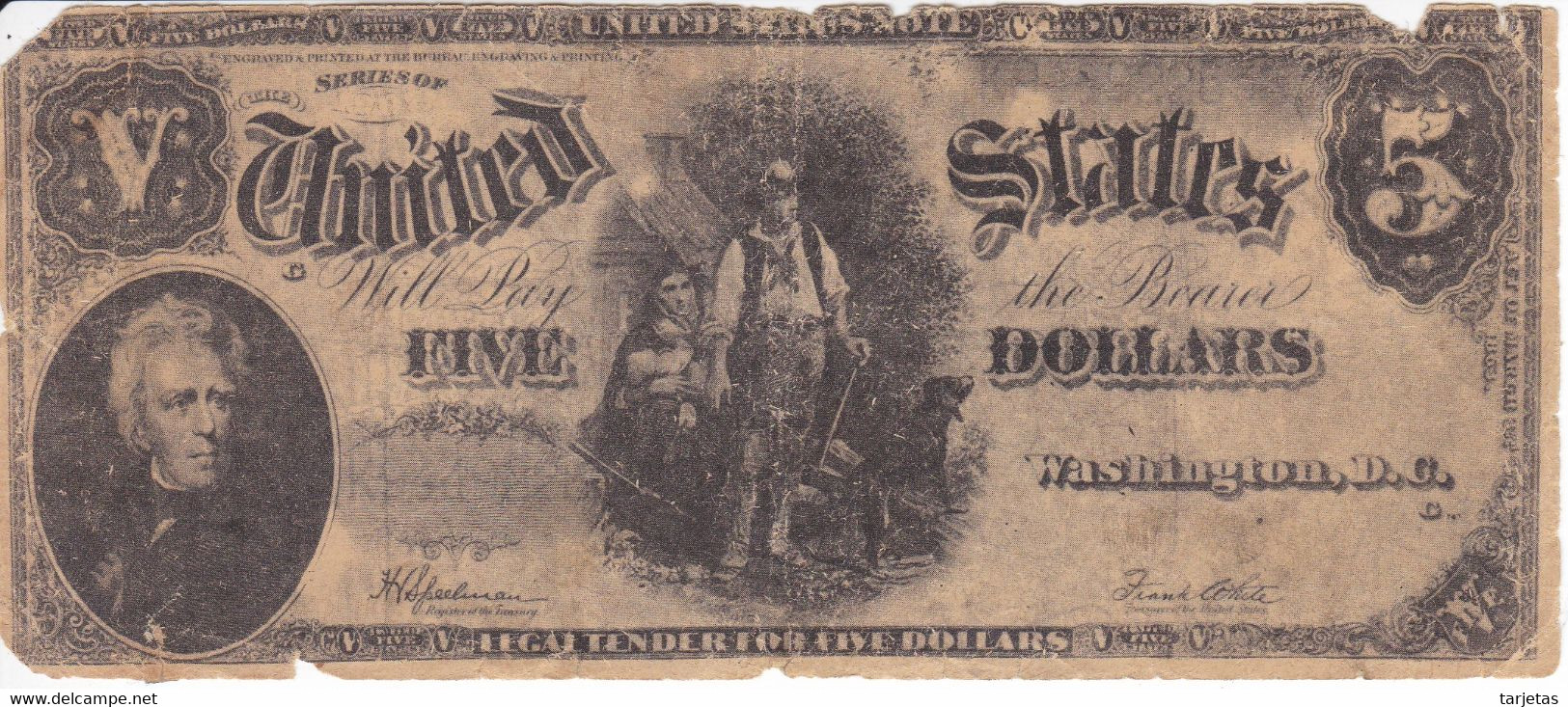 ¡¡FALSO DE EPOCA!! BILLETE DE ESTADOS UNIDOS DE 5 DÓLLARS DEL AÑO 1907 (BANKNOTE) - Billetes De Estados Unidos (1862-1923)