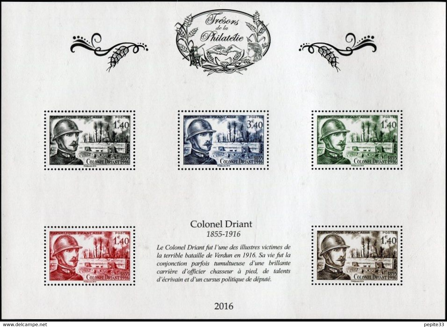 FRANCE 2016 - SALON DU TIMBRE -TRÉSORS DE LA PHILATÉLIE MNH ** COLONEL DRIANT 1855-1916 (Luxe) - Ungebraucht