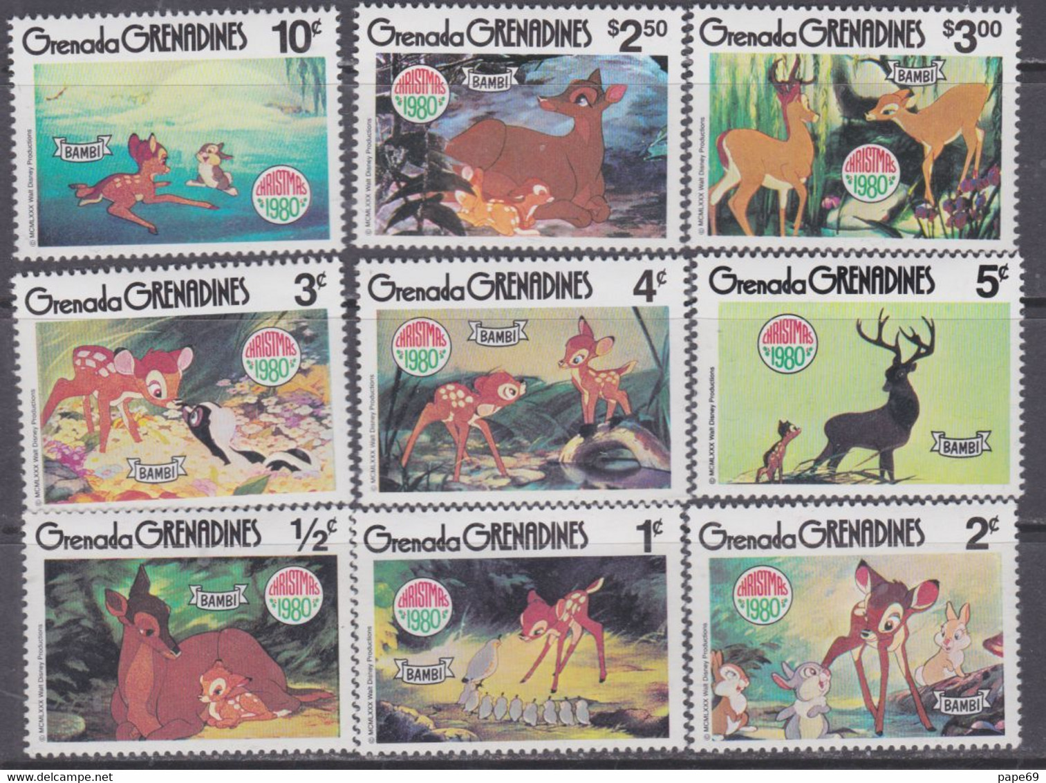 Grenadines N° 369 / 77  XX  : Noël : Illustrations Avec Personnages Walt Disney, Les 9 Valeurs  Sans Charnière, TB - Otros - América