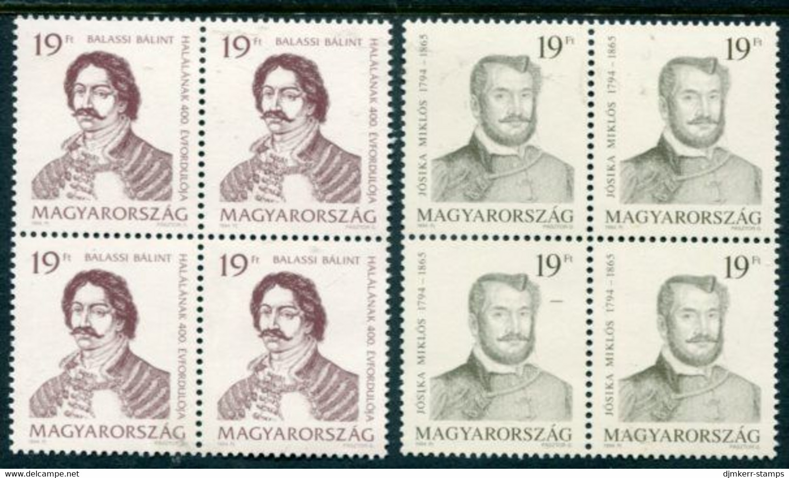 HUNGARY 1994 Literary Personalities Blocks Of 4  MNH / **.  Michel 4292-93 - Unused Stamps