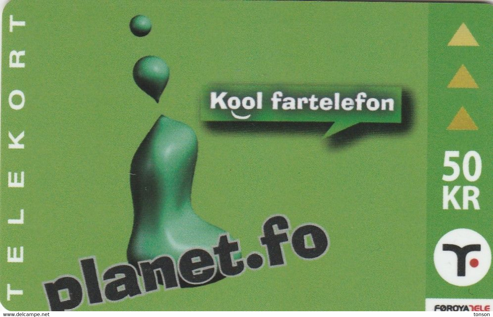 Faroe Islands, OR-003, 50 Kr ,  Planet.fo, Kool Fartelefon, 2 Scans. - Färöer I.