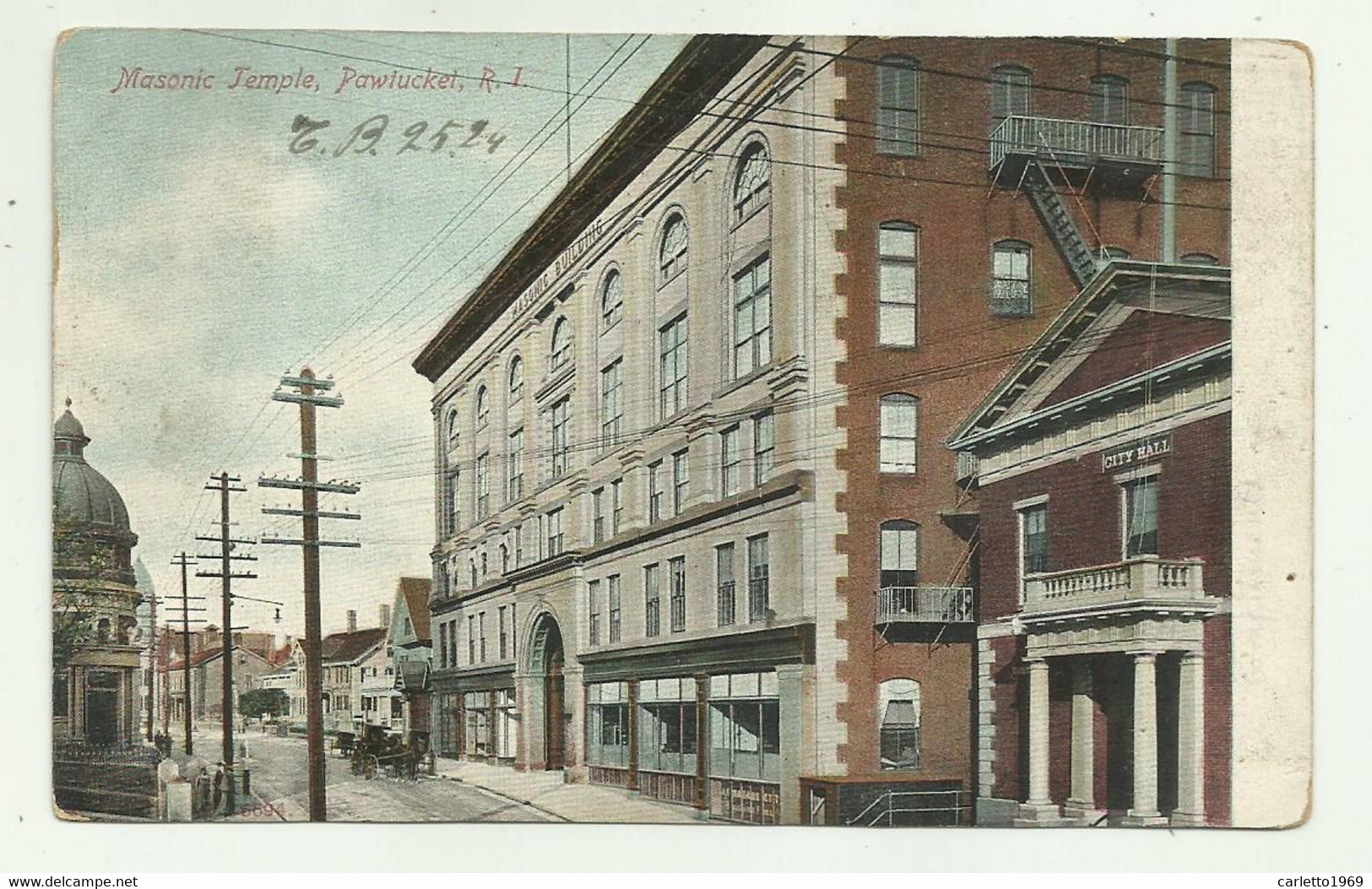 MASONIC TEMPLE - PAWTUCKET. R.I. 1906 VIAGGIATA FP - Pawtucket