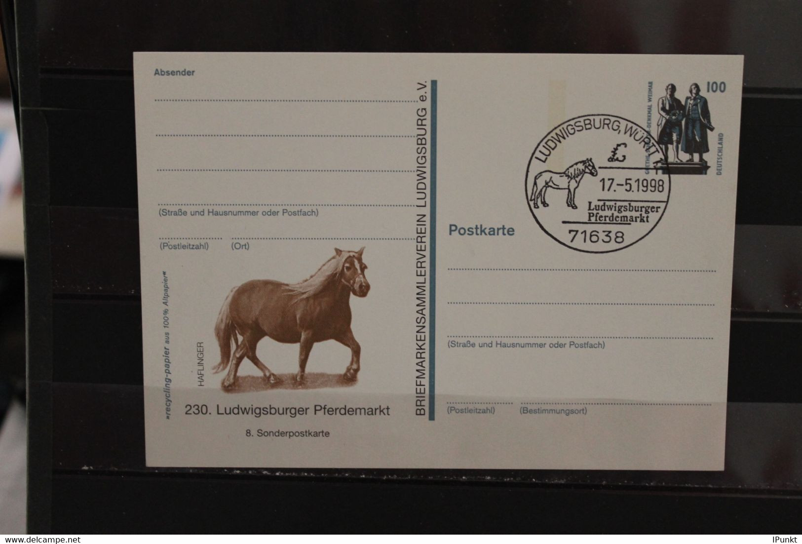 Deutschland 1998, Ganzsache: 230. Ludwigsburger Pferdemarkt; Wertstempel 100 Pf. Sehenswürdigkeiten - Cartes Postales Privées - Oblitérées