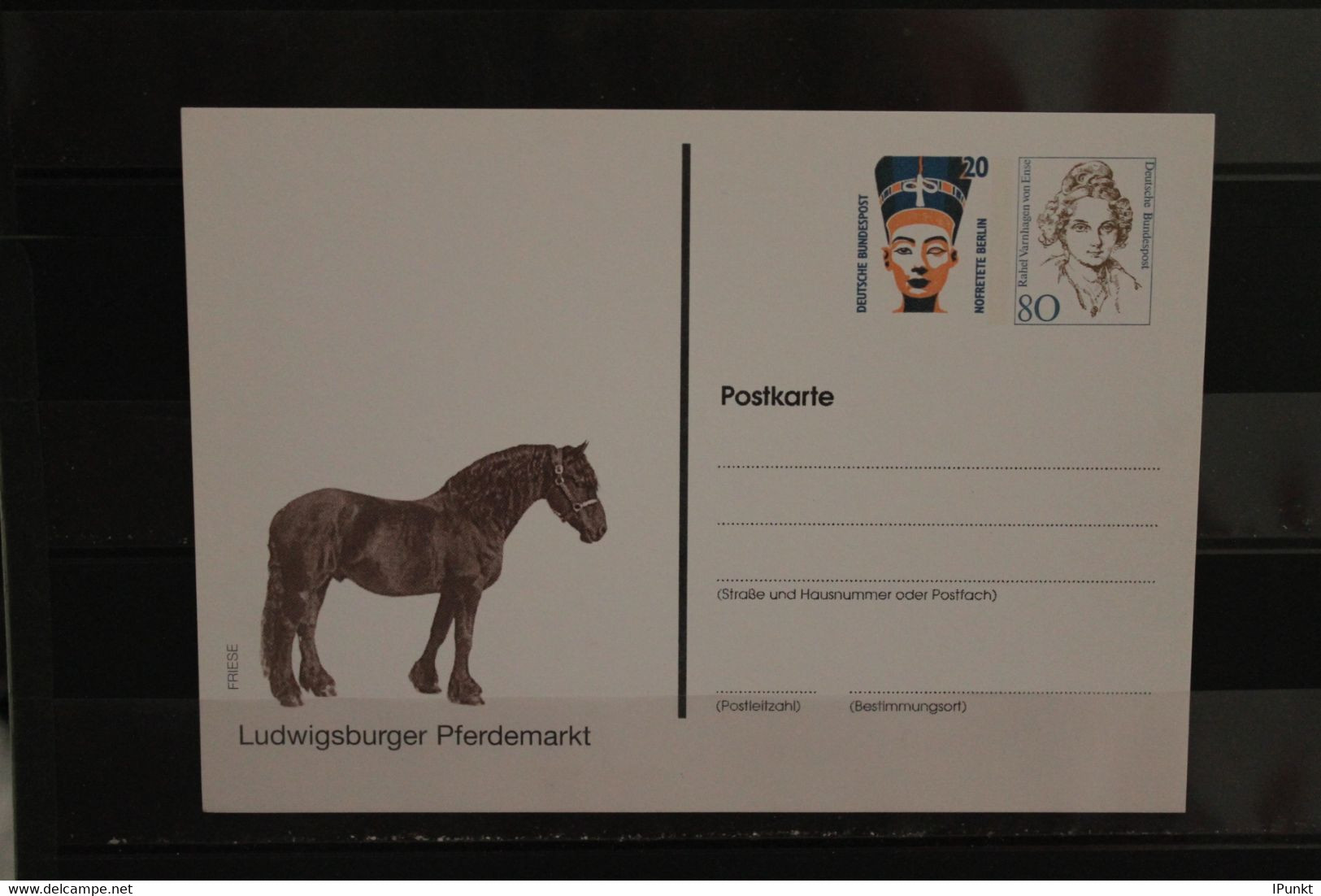 Deutschland, Ganzsache:  Ludwigsburger Pferdemarkt; Wertstempel 20 Pf. 80 Pf. Sehenswürdigkeiten, Frauen - Privatpostkarten - Ungebraucht