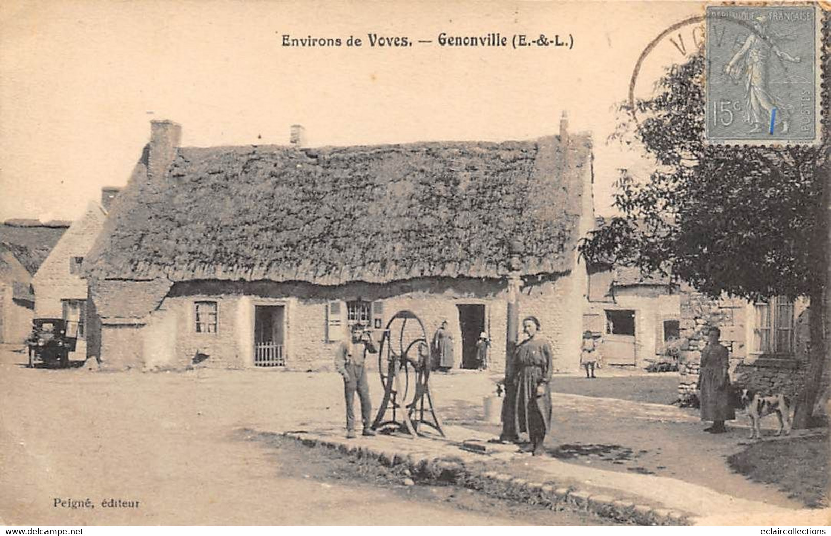 Genonville           28         Maison En Toit De Chaume Et Pompe A Eau Publique       ( Voir Scan) - Altri & Non Classificati