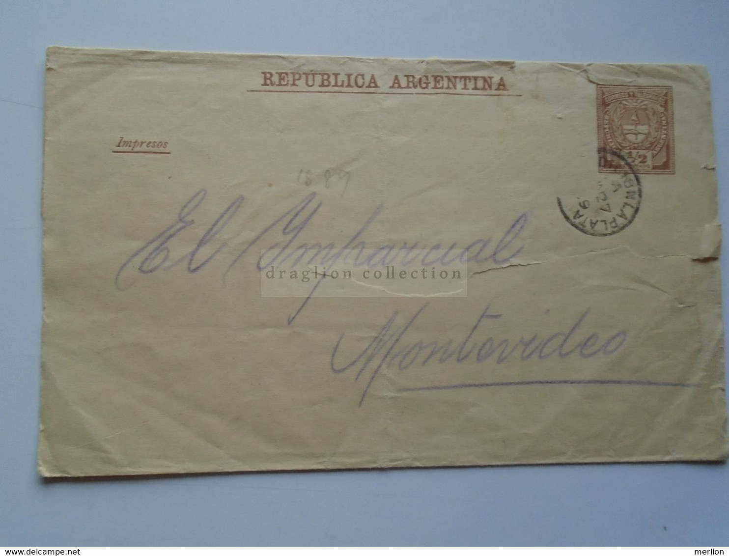 D178985  FAJA POSTAL - Newspaper Wrapper   Argentina  Stationery Ca 1889  - To El Imparcial  Montevideo, Uruguay - Other & Unclassified