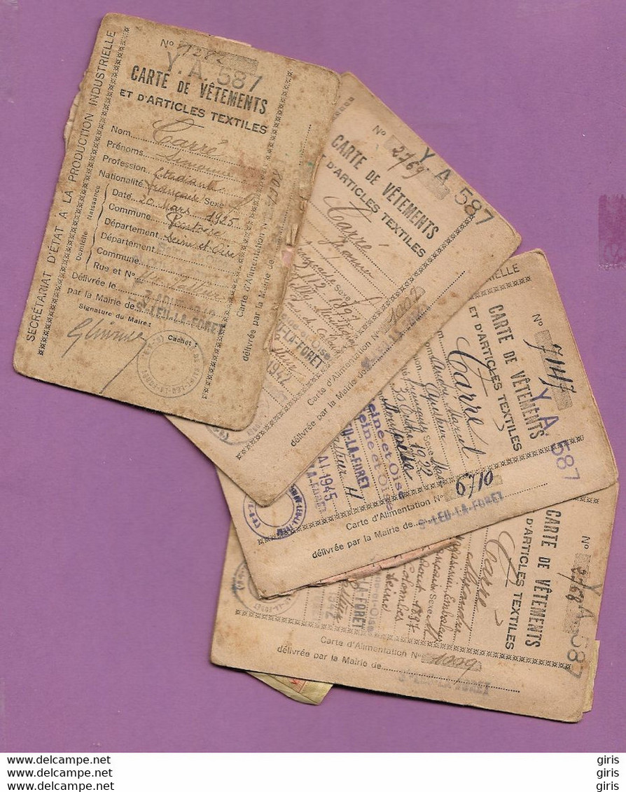 Lot De 4 Cartes De Vêtement Et Textile 3x1942 Et 1 1945 - Documents Historiques
